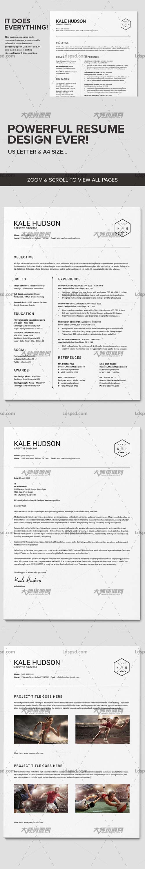 Clean Resume CV - Hudson,个人简历模板(INDD/DOCX/PSD)